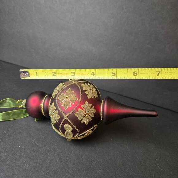 Frontgate Burgundy Gold Glass Finial Ornament Hand Painted Glittered 7" Decor - Picture 9 of 10